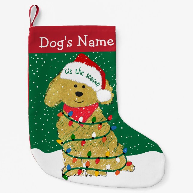 Personalized Christmas Lights Goldendoodle Small Christmas Stocking (Front)