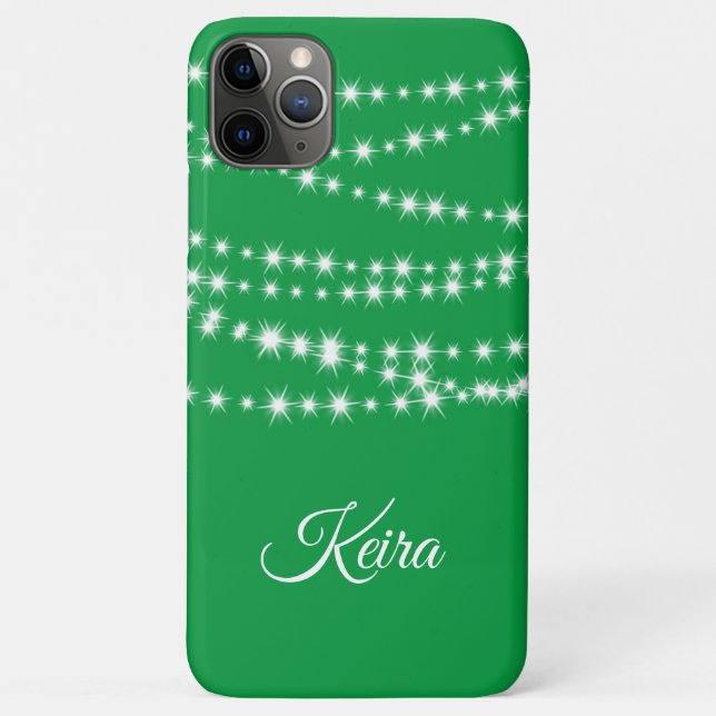 Personalized Christmas Lights on green iPhone Case (Back)