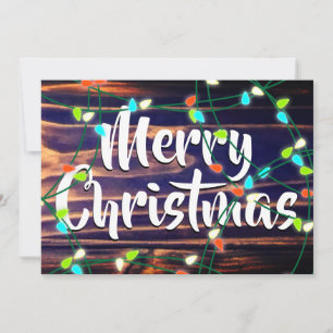 Personalized Christmas Lights on Woodgrain Holiday Card