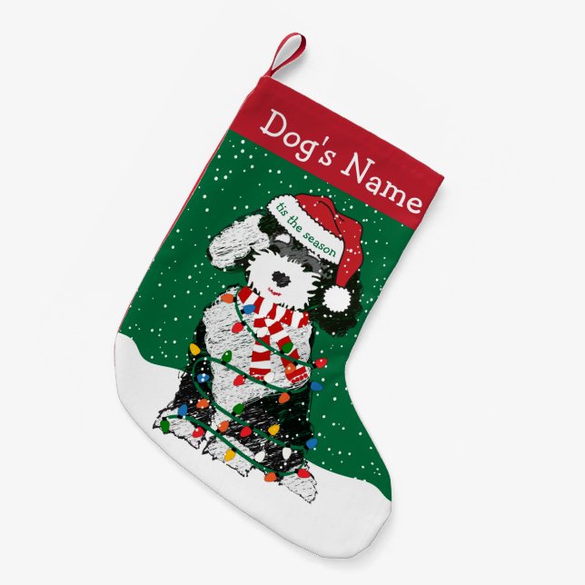 Personalized Christmas Lights Sheepadoodle Small Christmas Stocking (Front (Hanging))