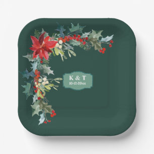Personalized Christmas Mistletoe Wreath Paper Plate