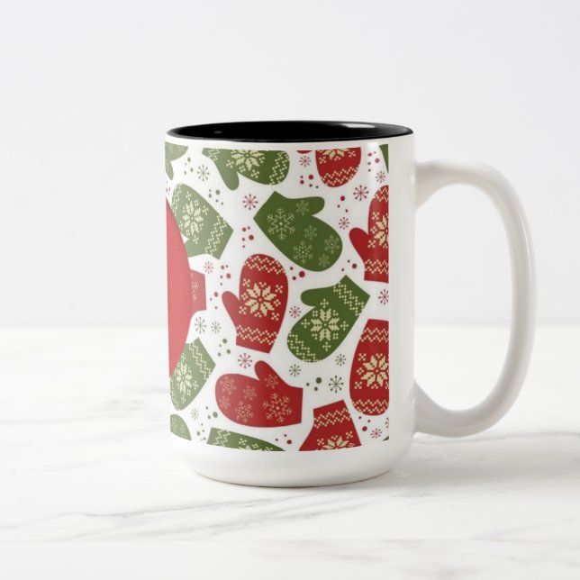 Personalized Christmas Mittens Pattern Mug (Right)
