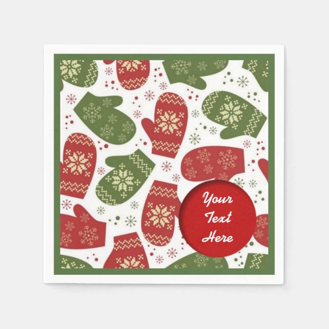 Personalized Christmas Mittens Pattern Napkins (Front)