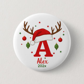 Personalized Christmas Monogram A Santa Hat 2 Inch Round Button
