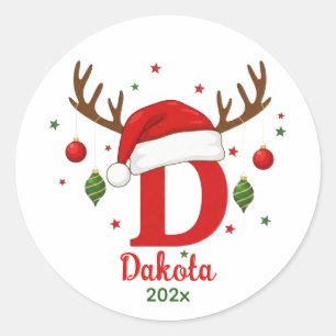 Personalized Christmas Monogram D Santa Hat Classic Round Sticker