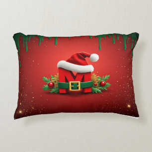 Personalized Christmas Monogram M with Santa Hat  Accent Pillow