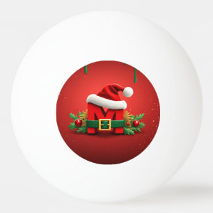 Personalized Christmas Monogram M with Santa Hat  Ping Pong Ball