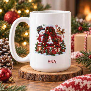 Personalized Christmas Monogram Mug Snowman Reinde