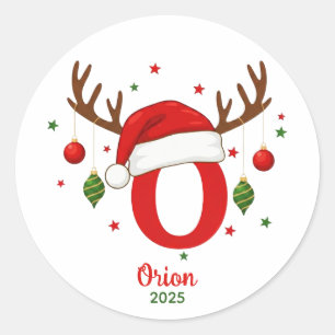 Personalized Christmas Monogram O Santa Hat Classic Round Sticker