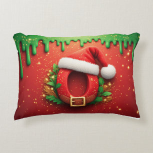 Personalized Christmas Monogram O with Santa Hat  Accent Pillow