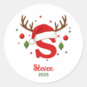 Personalized Christmas Monogram S Santa Hat Classic Round Sticker