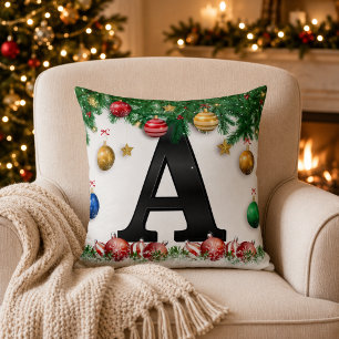 Personalized Christmas Monogram Throw Pillow