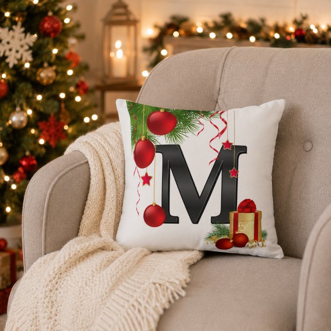 Personalized Christmas Monogram Throw Pillow (Creator Uploaded)