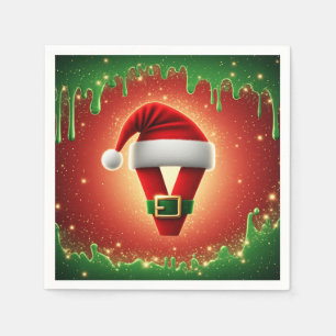 Personalized Christmas Monogram V with Santa Hat Napkin