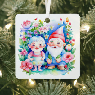 Personalized Christmas Mr and Mrs Clause Gnomes Metal Ornament