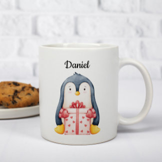 Personalized Christmas Mug With A Cute Penguin 