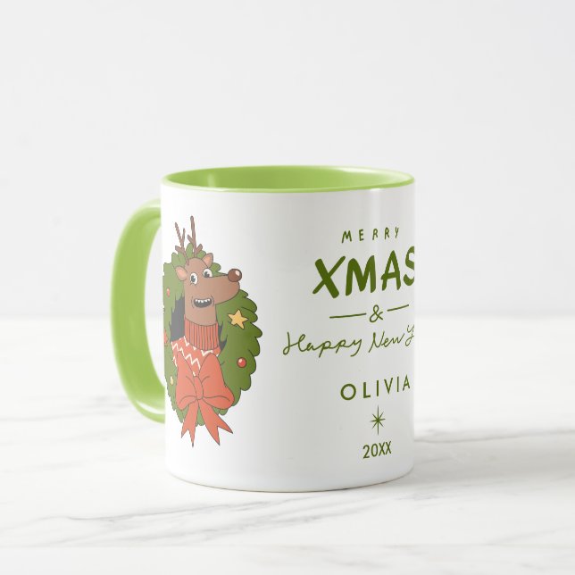 Personalized Christmas Mug with Reindeer | Holiday (Front Left)