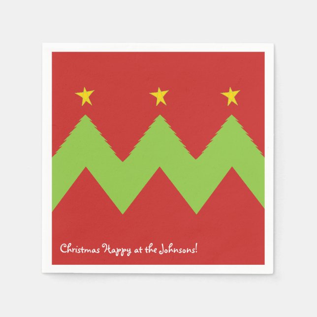 Personalized Christmas Napkins "Chevron Trees" (Front)
