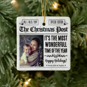 Personalized Christmas Newspaper Photo  Ceramic Ornament