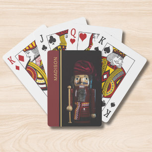 Personalized Christmas Nutcracker Name Red Gold Playing Cards