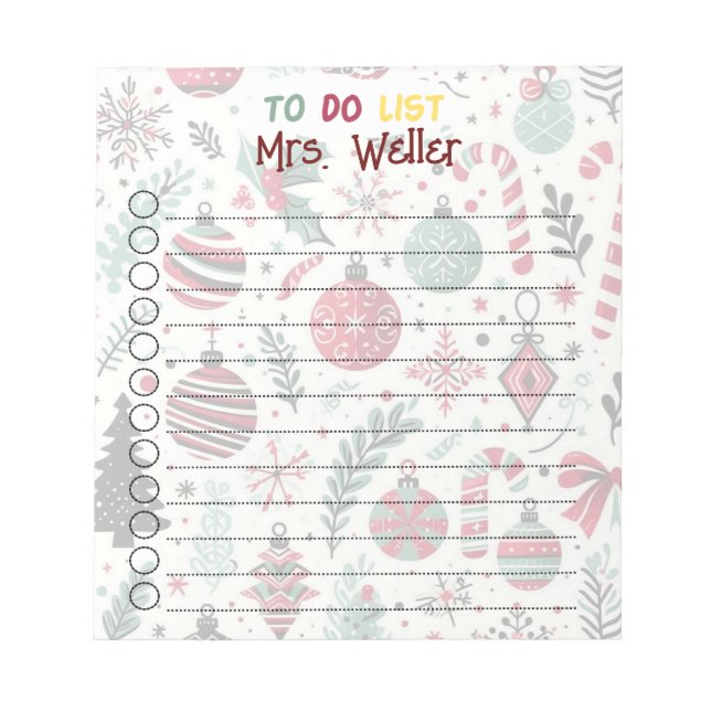Personalized Christmas Ornament Holiday To Do List Notepad (Front)