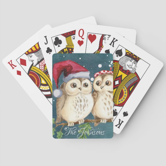 Personalized Christmas Owls Classic Playing Cards (Back)