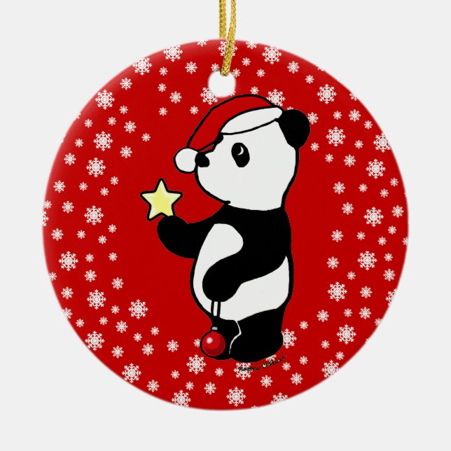 Personalized Christmas Panda Stocking Ceramic Ornament (Front)