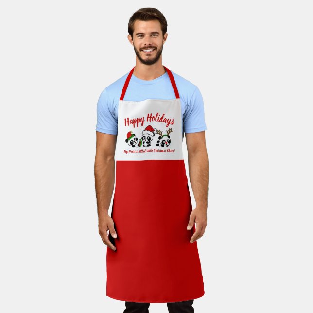 Personalized Christmas Pandas Apron (Worn)
