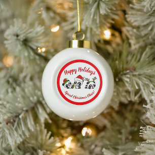 Personalized Christmas Pandas Ceramic Ball Christmas Ornament