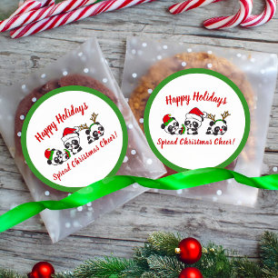 Personalized Christmas Pandas Classic Round Sticker