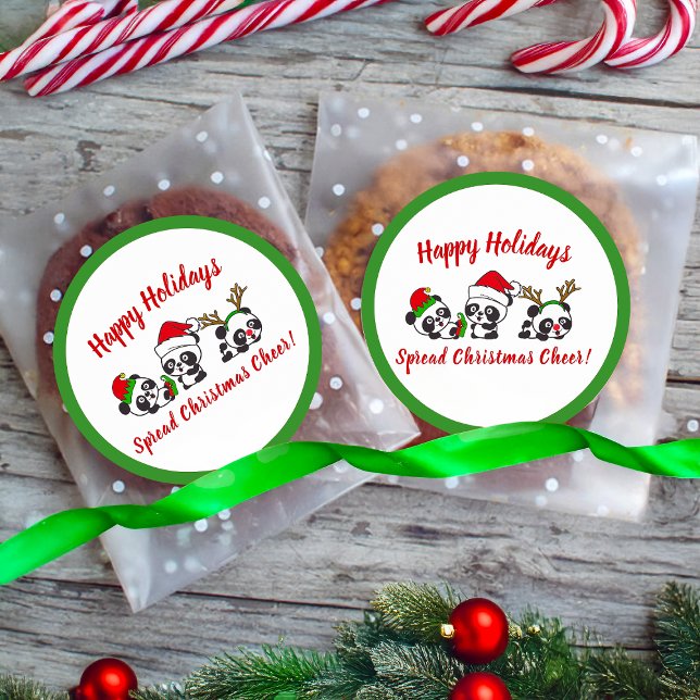 Personalized Christmas Pandas Classic Round Sticker (Creator Uploaded)