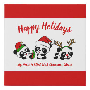 Personalized Christmas Pandas Faux Canvas Print