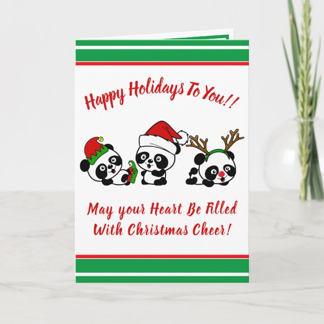 Personalized Christmas Pandas Holiday Card (Front)