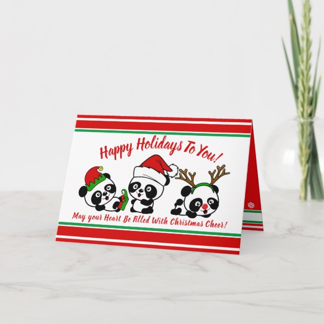 Personalized Christmas Pandas Holiday Card (Front)