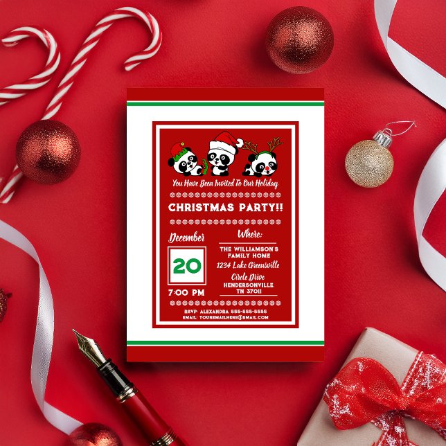 Personalized Christmas Pandas Holiday Invitation (Creator Uploaded)