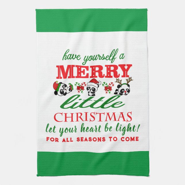 Personalized Christmas Pandas Kitchen Towel (Vertical)