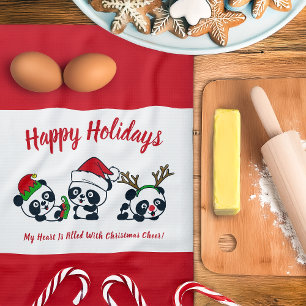 Personalized Christmas Pandas Kitchen Towel