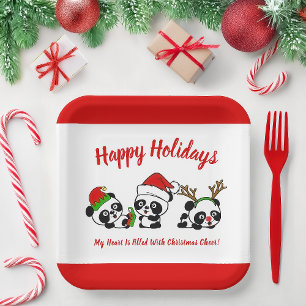 Personalized Christmas Pandas Paper Plate