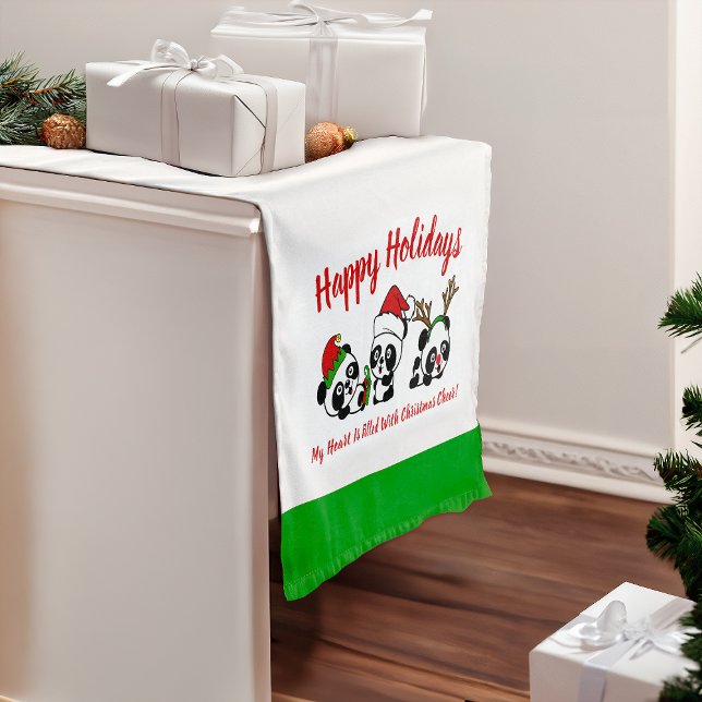 Personalized Christmas Pandas Short Table Runner (Creator Uploaded)
