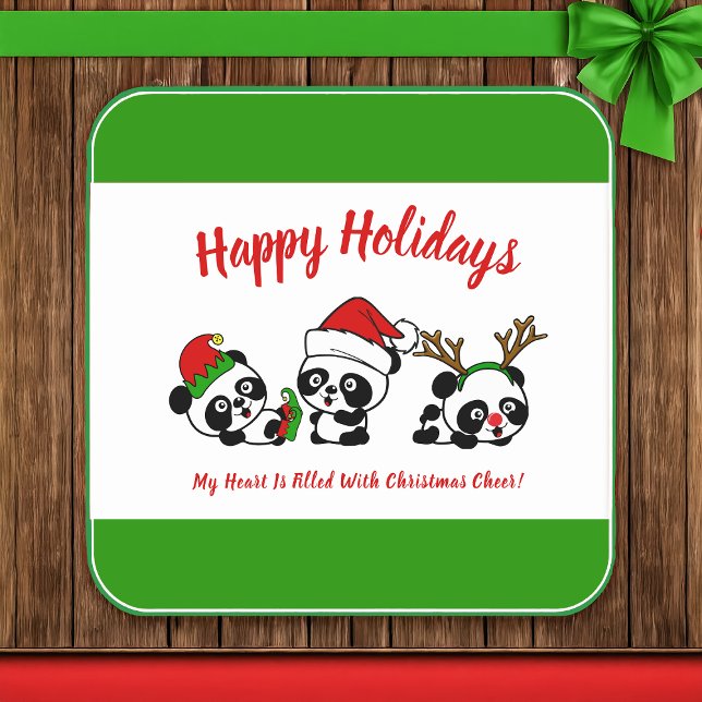 Personalized Christmas Pandas Square Paper Coaster (Creator Uploaded)
