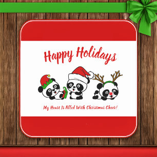 Personalized Christmas Pandas Square Paper Coaster