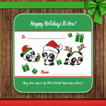 Personalized Christmas Pandas Square Sticker<br><div class="desc">This Personalized Christmas Pandas design will fill you with Holiday Cheer. You can personalize all text to say something different if you like,  or you can keep it as is if you admire the original. Happy Holidays!</div>