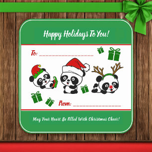 Personalized Christmas Pandas Square Sticker