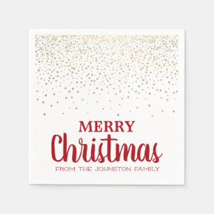 Personalized Christmas Party Gold Silver Confetti Napkin