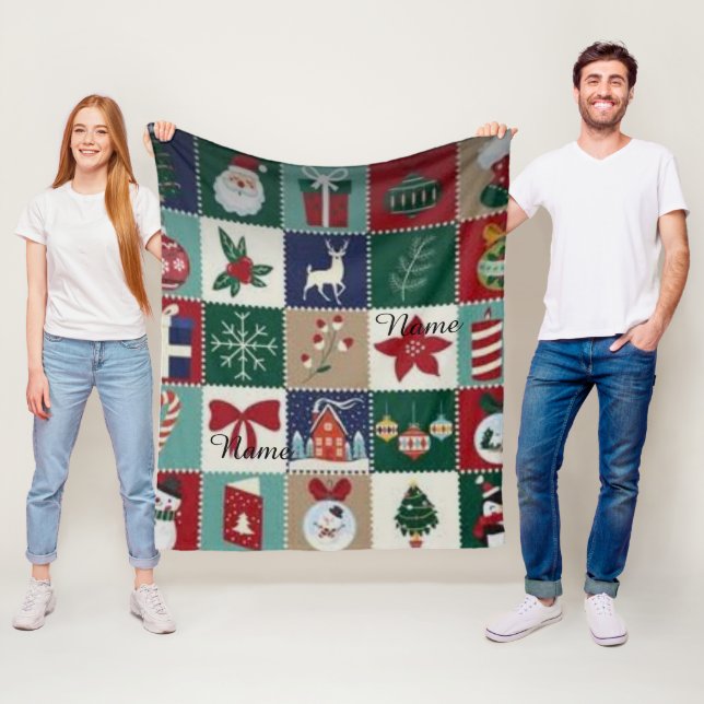  Personalized Christmas Patchwork Fleece Blanket w (In Situ)
