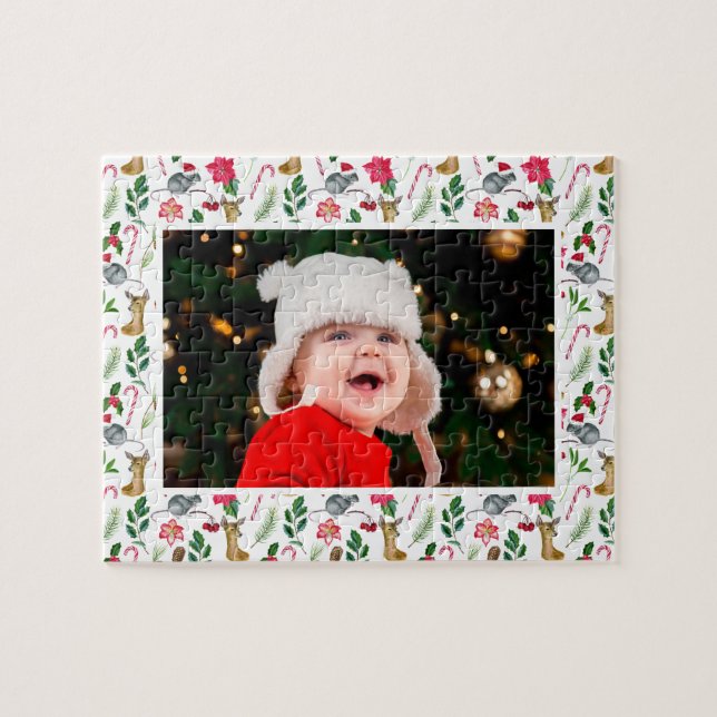Personalized Christmas Pattern Photo Gift Jigsaw Puzzle (Horizontal)
