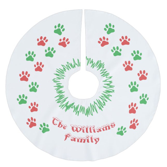 Personalized Christmas Paw Prints Tree Skirt (Front)