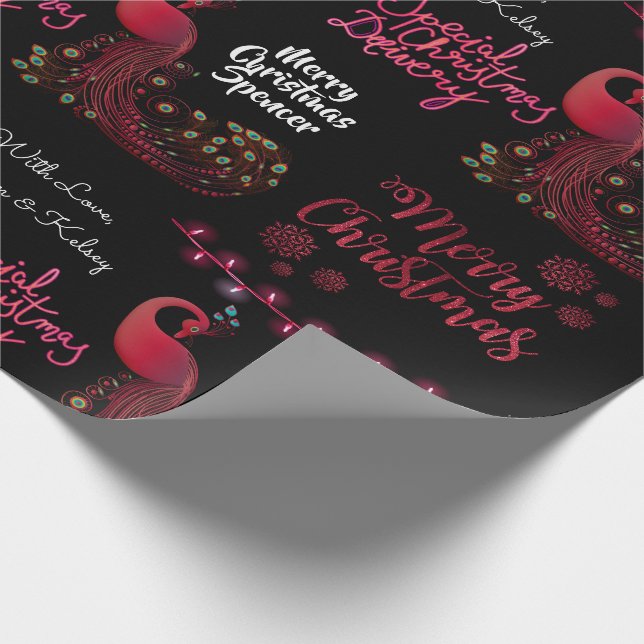 Personalized Christmas Peacock Wrapping Paper (Corner)