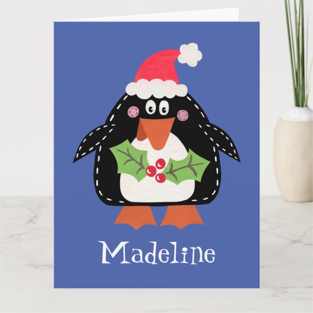 Personalized Christmas Penguin Card (Front)