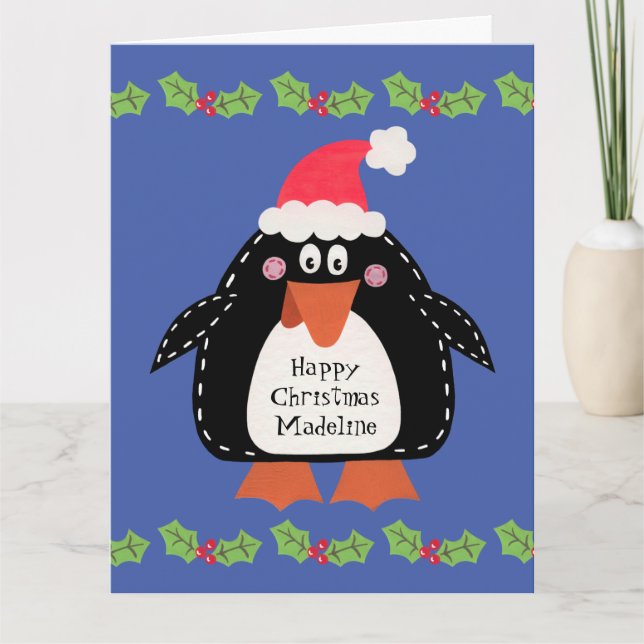 Personalized Christmas Penguin Card (Front)